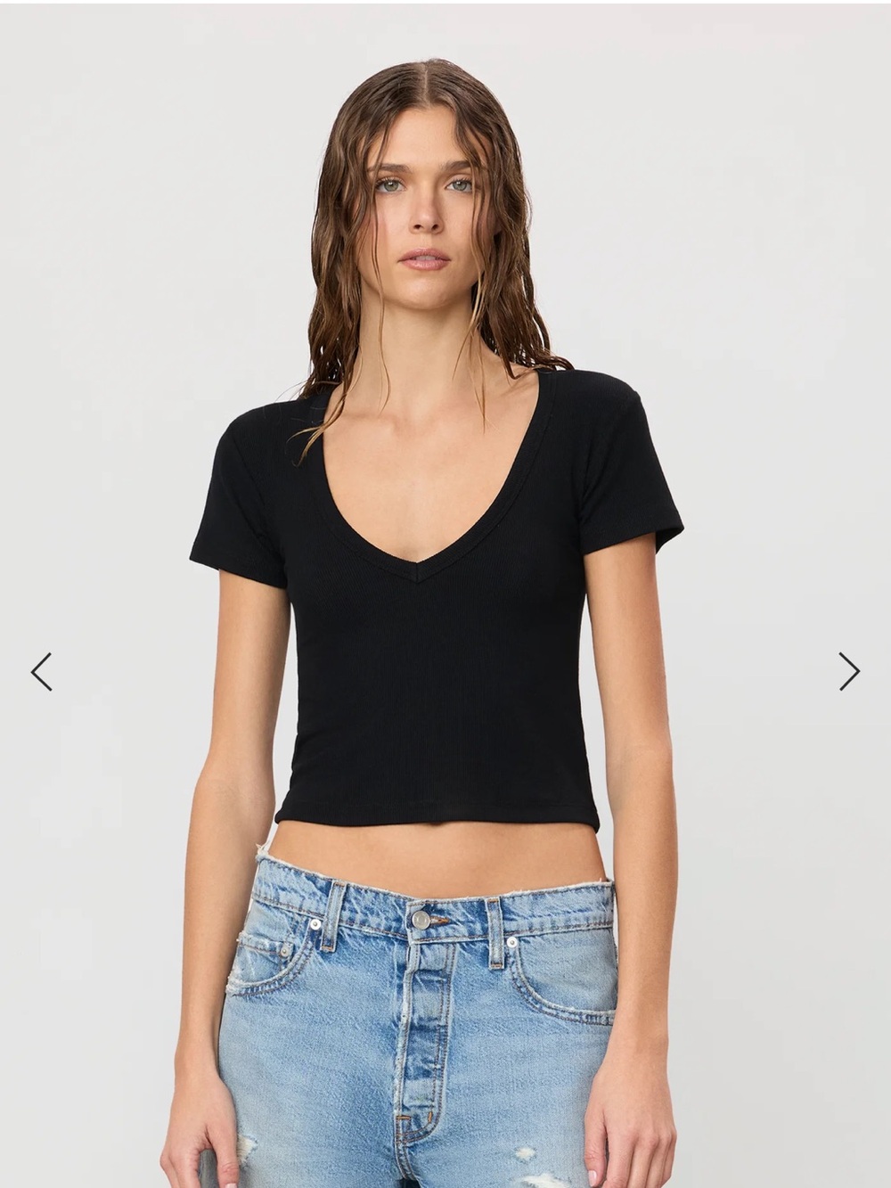 Like New Eterne Butter Rib Short Sleeve V-Neck  Baby Tee